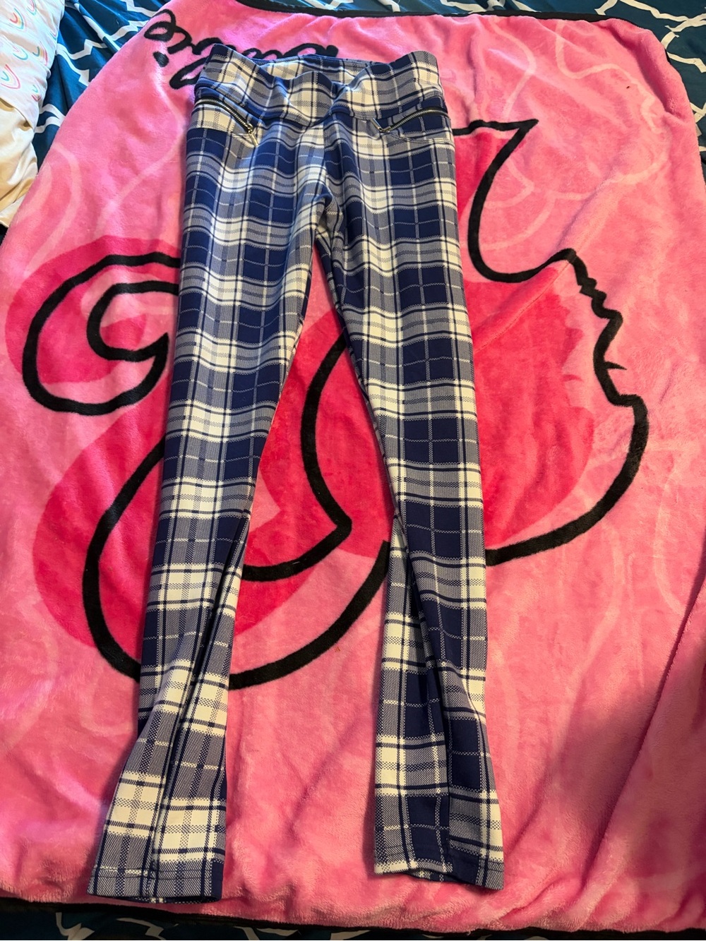 Women  Navy Plaid Pull-On Pants